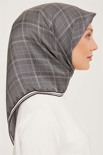 Armine - İpek Eşarp 2023/2024 Sonbahar Kış Sura İpek Siyah Gri 9029-05