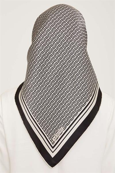 Armine - İpek Eşarp 2023/2024 Sonbahar Kış Twill İpek Siyah Beyaz 9026-02