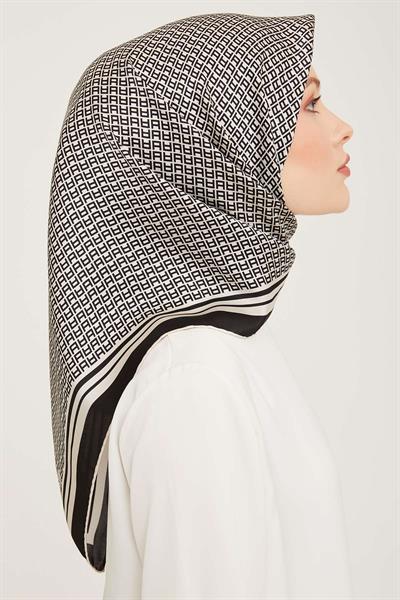 Armine - İpek Eşarp 2023/2024 Sonbahar Kış Twill İpek Siyah Beyaz 9026-02