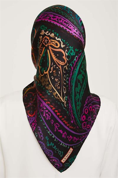 Armine - İpek Eşarp 2023/2024 Sonbahar Kış Twill İpek Siyah Mor 9037-35