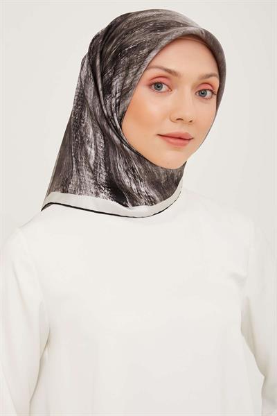 Armine - İpek Eşarp 2023/2024 Sonbahar Kış Twill İpek Gri Siyah 9012-04