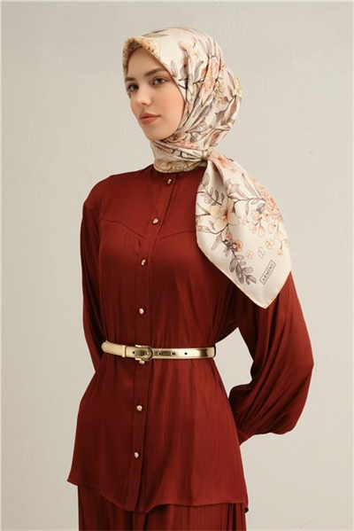 Armine Çiçek Desenli Saf İpek Sura Eşarp 9347D 02