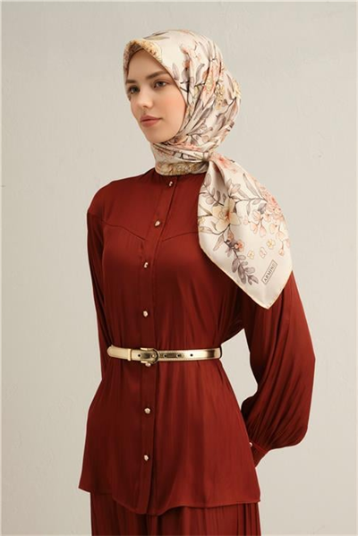 Armine Çiçek Desenli Saf İpek Sura Eşarp 9347D 02