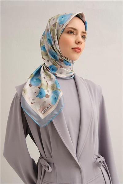 Armine Çiçek Desenli Saf İpek Sura Eşarp 9300D 04