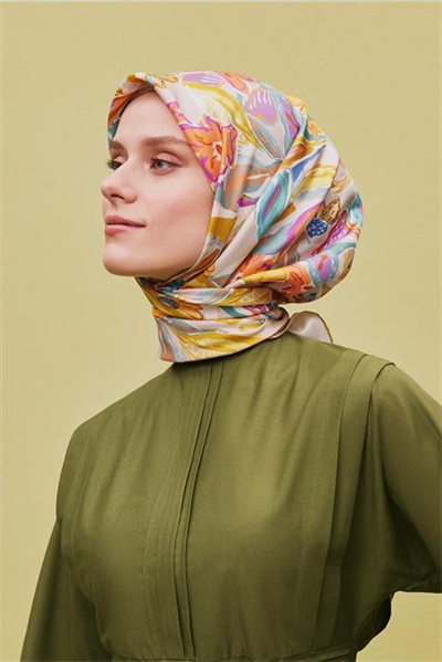 Armine Çiçek Desenli Saf İpek Sura Eşarp 9332D 07