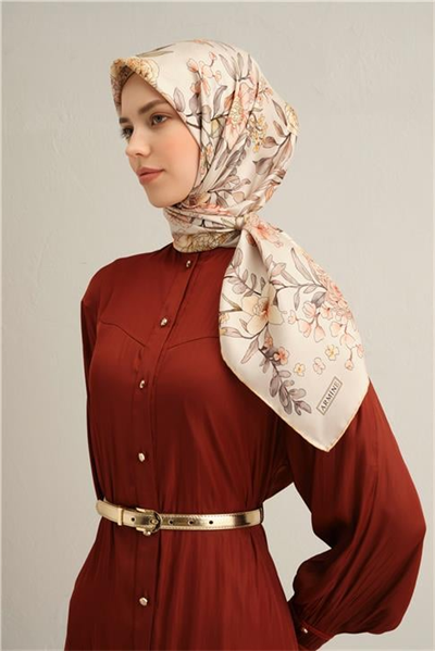 Armine Çiçek Desenli Saf İpek Sura Eşarp 9347D 02