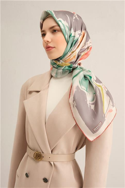 Armine Çiçek Desenli Saf İpek Sura Eşarp 9337D 01