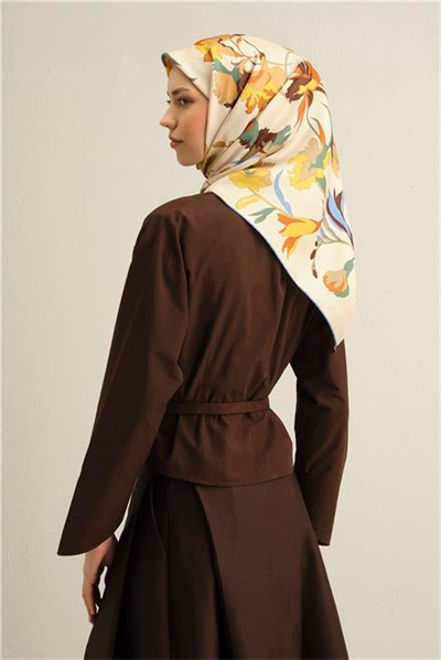 Armine Çiçek Desenli Saf İpek Sura Eşarp 9342D 03