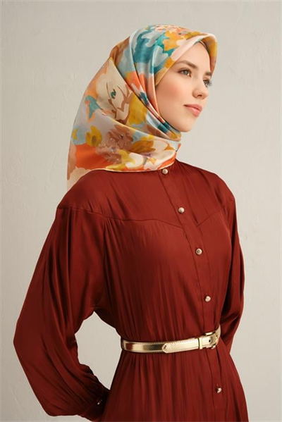 Armine Çiçek Desenli Saf İpek Sura Eşarp 9334D 80