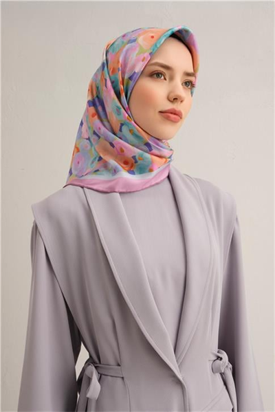 Armine Çiçek Desenli Saf İpek Sura Eşarp 9300D 06