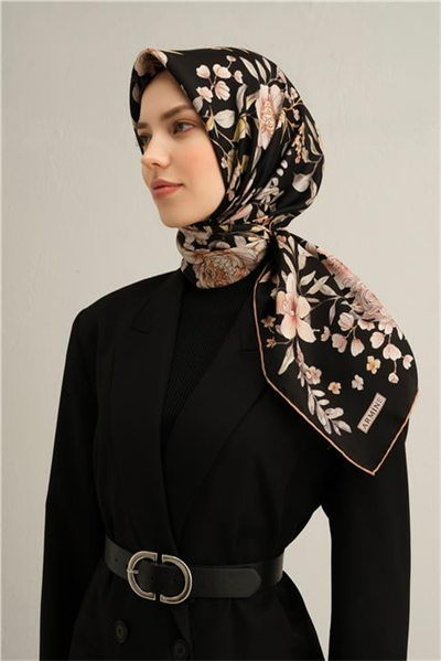 Armine Çiçek Desenli Saf İpek Sura Eşarp 9347D 04