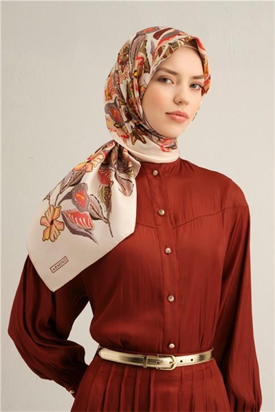 Armine Çiçek Desenli Saf İpek Sura Eşarp 9332D 36