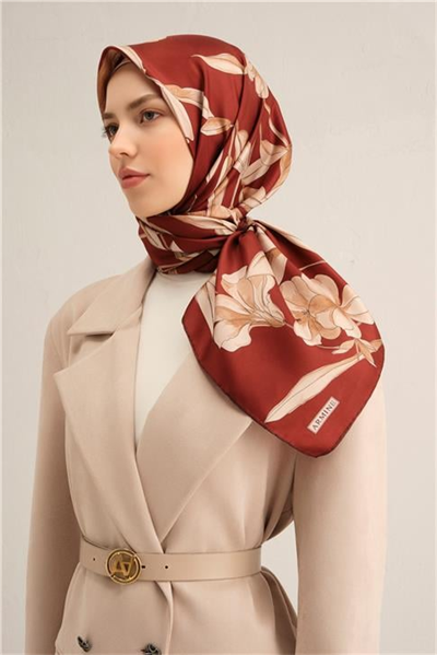 Armine Çiçek Desenli Saf İpek Sura Eşarp 9324D 57