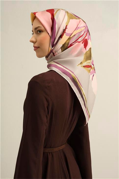 Armine Çiçek Desenli Saf İpek Twill Eşarp 9340D 32
