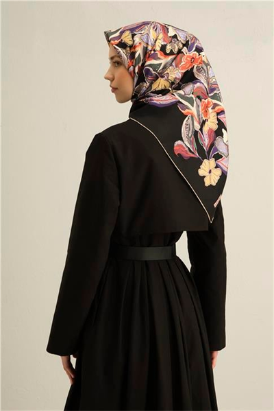 Armine Çiçek Desenli Saf İpek Twill Eşarp 9332D 38