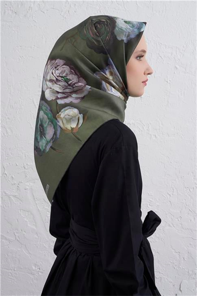 Armine Çiçek Desenli Saf İpek Twill Eşarp 9419D 50