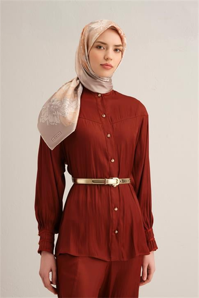 Armine Çiçek Desenli Saf İpek Twill Eşarp 9330D 31
