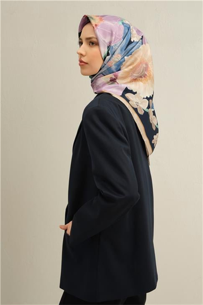 Armine Çiçek Desenli Saf İpek Twill Eşarp 9318D 05