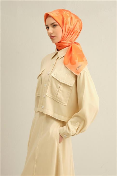 Armine Çiçek Desenli Saf İpek Twill Eşarp 9344D 36