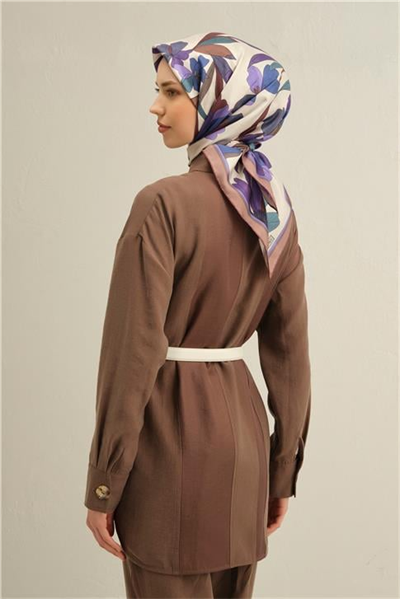 Armine Çiçek Desenli Saf İpek Twill Eşarp 9312D 81