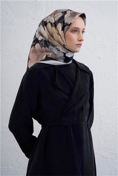 Armine Çiçek Desenli Saf İpek Twill Eşarp 9403D 84