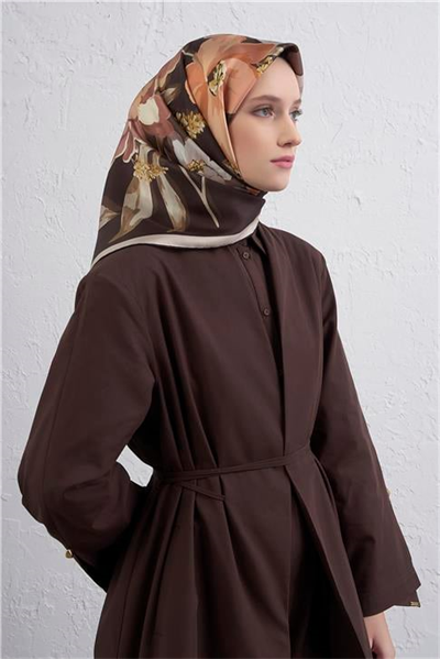 Armine Çiçek Desenli Saf İpek Twill Eşarp 9414D 38