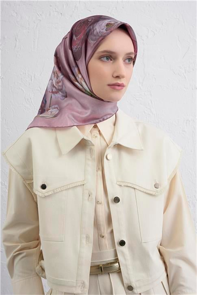 Armine Çiçek Desenli Saf İpek Twill Eşarp 9419D 05