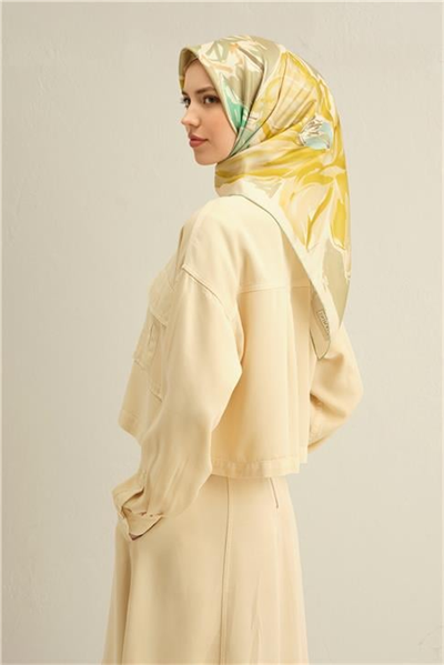 Armine Çiçek Desenli Saf İpek Twill Eşarp 9337D 83