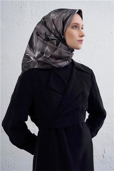 Armine Çiçek Desenli Saf İpek Twill Eşarp 9406D 59