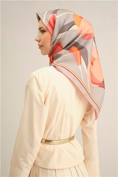 Armine Çiçek Desenli Saf İpek Twill Eşarp 9302D 35