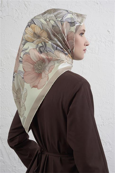Armine Çiçek Desenli Saf İpek Twill Eşarp 9403D 81