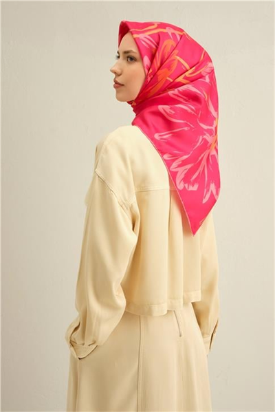 Armine Çiçek Desenli Saf İpek Twill Eşarp 9322D 09