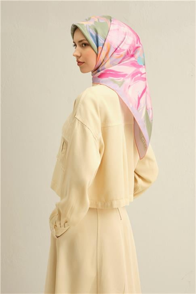 Armine Çiçek Desenli Saf İpek Twill Eşarp 9337D 54