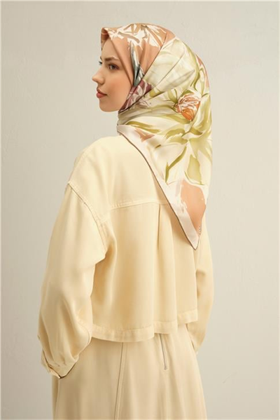 Armine Çiçek Desenli Saf İpek Twill Eşarp 9337D 04