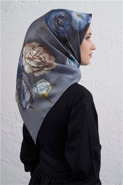 Armine Çiçek Desenli Saf İpek Twill Eşarp 9419D 36