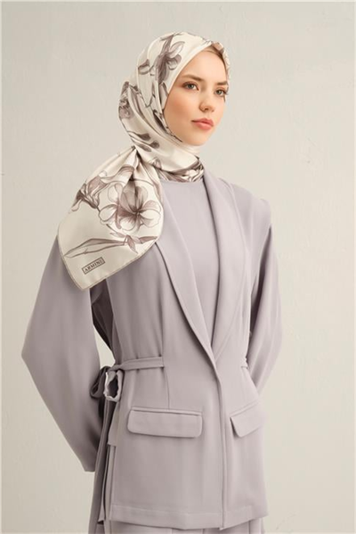 Armine Çiçek Desenli Saf İpek Twill Eşarp 9324D 80