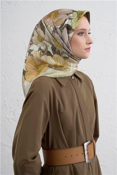 Armine Çiçek Desenli Saf İpek Twill Eşarp 9403D 38