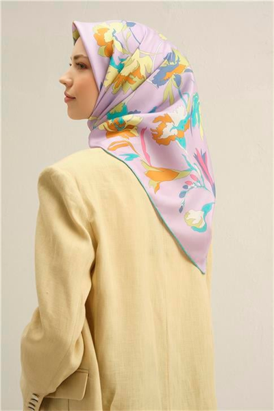 Armine Çiçek Desenli Saf İpek Twill Eşarp 9342D 56