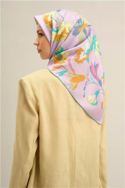 Armine Çiçek Desenli Saf İpek Twill Eşarp 9342D 56