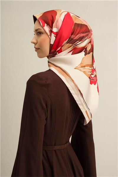 Armine Çiçek Desenli Saf İpek Twill Eşarp 9340D 03