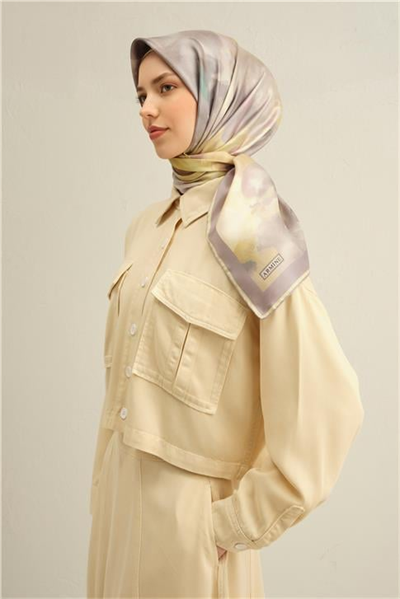 Armine Çiçek Desenli Saf İpek Twill Eşarp 9310D 52