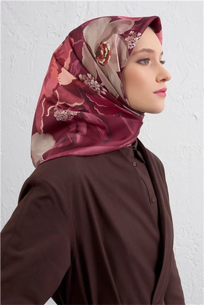 Armine Çiçek Desenli Saf İpek Twill Eşarp 9414D 2