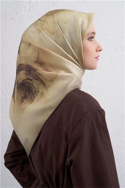 Armine Çiçek Desenli Saf İpek Twill Eşarp 9426D 54
