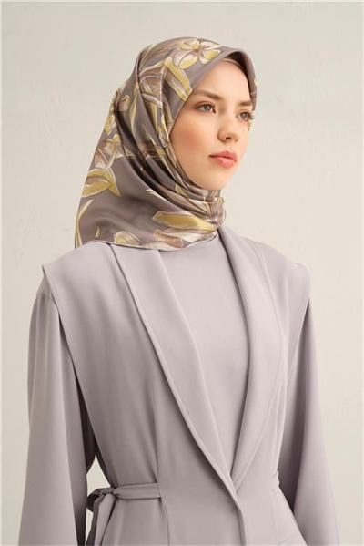 Armine Çiçek Desenli Saf İpek Twill Eşarp 9324D 35