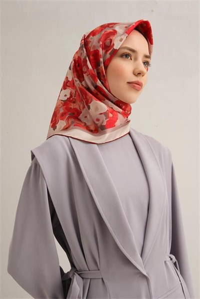 Armine Çiçek Desenli Saf İpek Twill Eşarp 9300D 04