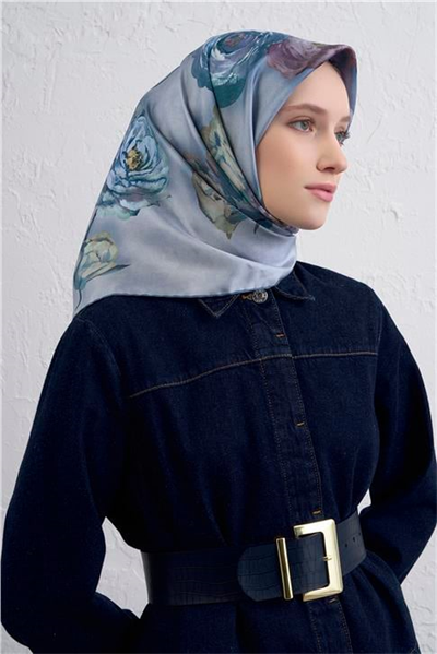 Armine Çiçek Desenli Saf İpek Twill Eşarp 9419D 07