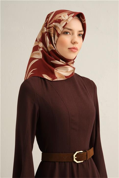 Armine Çiçek Desenli Saf İpek Twill Eşarp 9324D 57
