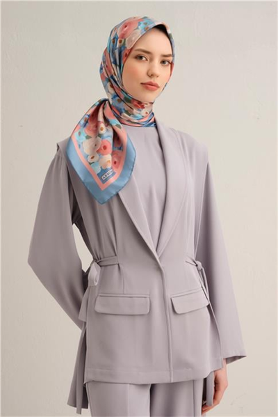 Armine Çiçek Desenli Saf İpek Twill Eşarp 9300D 02