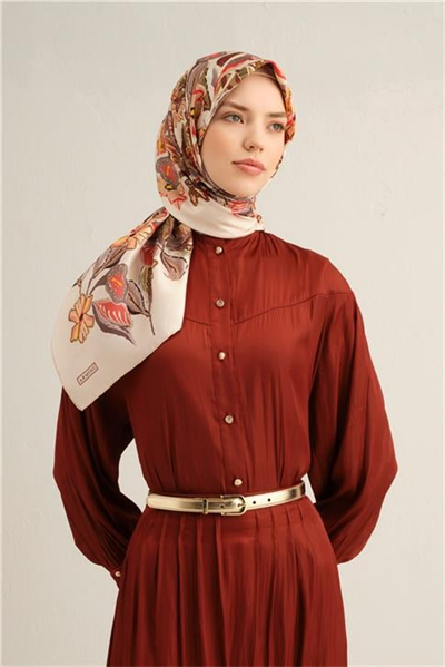 Armine Çiçek Desenli Saf İpek Twill Eşarp 9332D 36