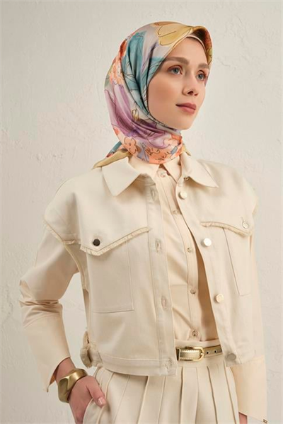 Armine Çiçek Desenli Saf İpek Twill Eşarp 9318D 06